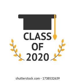 Graduation card concept illustration. Congratulations font. Class of 2020 icon. Illustration vector.