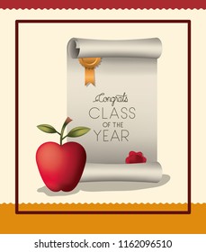 graduation card with diploma and apple