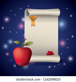 graduation card with diploma and apple
