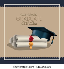 graduation card with diploma and hat