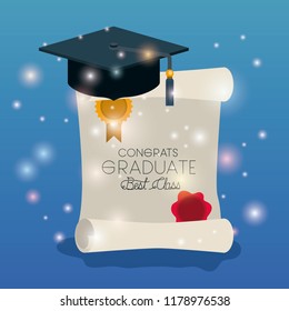 graduation card with hat and diploma