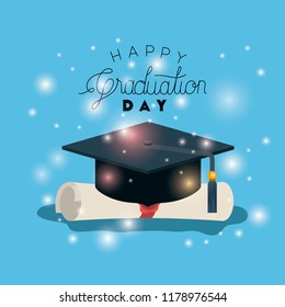 graduation card with hat and diploma