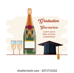 graduation card with hat and wine