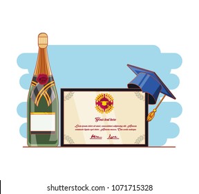 graduation card with hat and wine