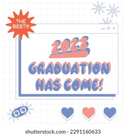 Graduation card template 2023 in y2k style. Retro graduation card. Card for social networks.