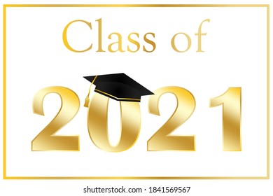 Graduation card vector 2021. Congratulatory template with graduate cap! Graduate certificate. Stock image.
