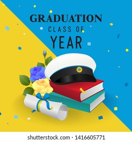 Graduation Card Vector illustration. Swedish graduation cap on yellow and blue background.