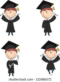 Graduation Cartoon Boy In Different Poses