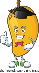 Graduation cartoon of mango character on a white background.