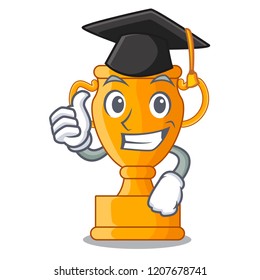 Graduation cartoon trophy cup with star on cyan