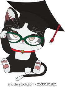 Graduation Cat In Cartoon Style Cats Wearing Graduation Hat