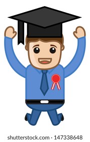 Graduation Celebration - Cartoon Office Vector Illustration