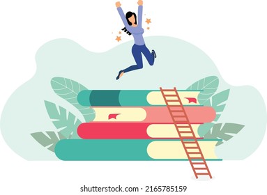 Graduation Celebration Happy degree Woman Vector Books