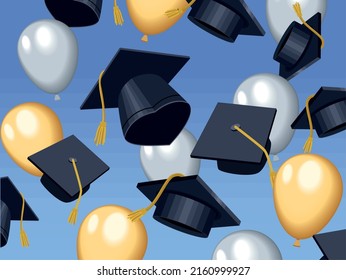 Graduation Celebration With Hats And Balloons