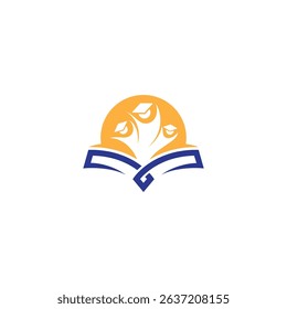 graduation celebration logo with sun and book icon in flat design