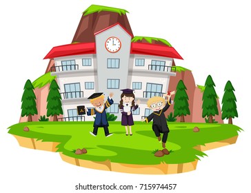 Graduation celebration at school illustration