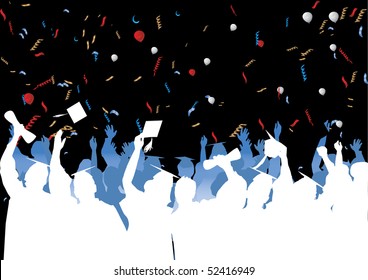 Graduation celebration in silhouette