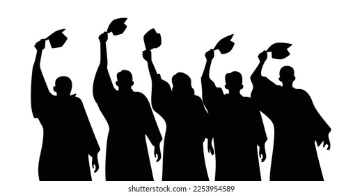 graduation celebration silhouette. education graduate background. happy academic ceremony.