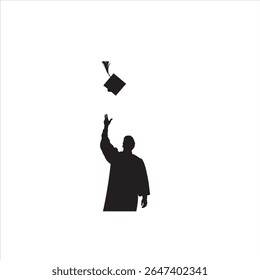  graduation celebration silhouette. Silhouette of graduate tossing cap, ideal for academic success themes.