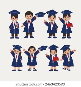 
Tema de la celebración de graduación. Ilustración estilo caricatura. Ideal para materiales educativos o invitaciones de graduación.