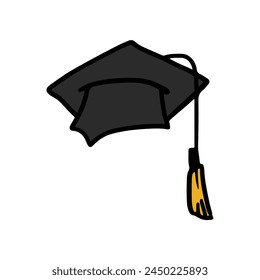 Graduation ceremonial hat in cartoon style. Completion of training. Festive attribute of students. Vector illustration in outline style