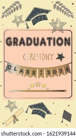 Graduation Ceremony Announcement. Rich Golden Style with golden glitter elements. Congratulations Graduates.