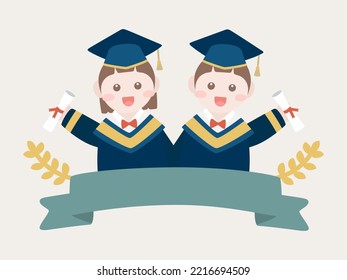 Graduation Ceremony celebration children charater illustration vector