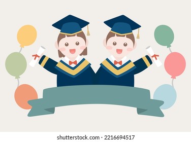 Graduation Ceremony celebration children charater illustration vector