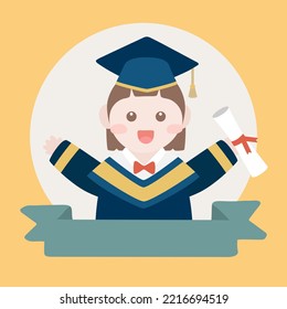 Graduation Ceremony celebration children charater illustration vector