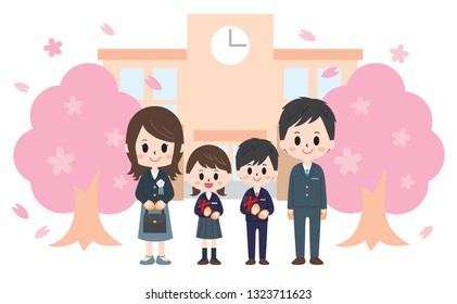 Graduation ceremony cherry blossoms and school