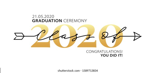 Graduation ceremony Class of 2020 with place for your date. Lettering logo. Modern calligraphy. Vector illustration. Template for graduation design, party, high school or college graduate, yearbook.