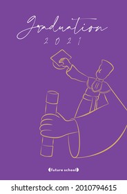 Graduation ceremony. Class of 2021. Congratulations, graduate illustration design, invitation, poster, card, etc. vector illustration