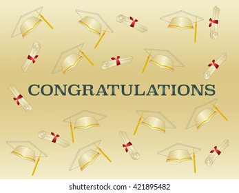 graduation ceremony. congratulations text hat on gold background. vector illustration.