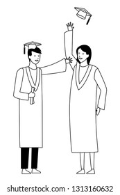 graduation ceremony couple black and white