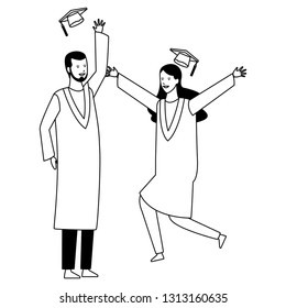 graduation ceremony couple black and white