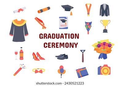 Graduation Ceremony Flat Vector Illustration Icon Sticker Set Design Materials