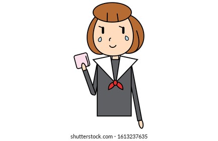 Graduation ceremony: Girl student pattern, black line ~ crying