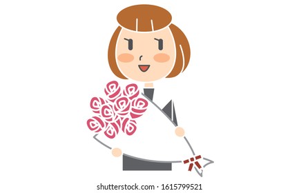Graduation ceremony: Girl student pattern, white line ~ gift rose