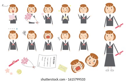 Graduation ceremony: Girl student pattern, whiteline ~ various set