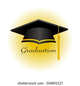 graduation ceremony hat and graduation text. isolated on white