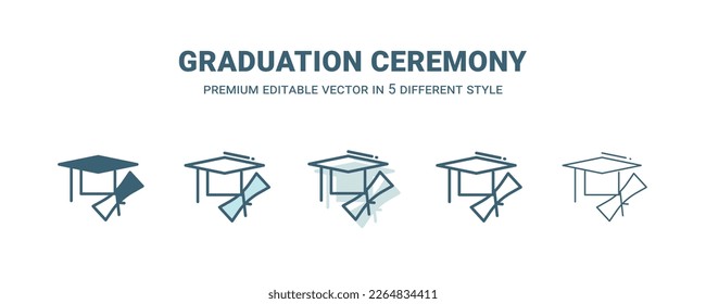 graduation ceremony icon in 5 different style. Outline, filled, two color, thin graduation ceremony icon isolated on white background. Editable vector can be used web and mobile
