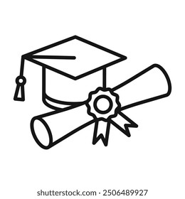 Graduation ceremony icon Black line art vector logo