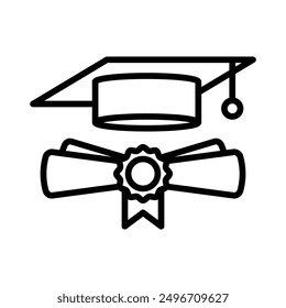 Graduation ceremony icon linear logo mark in black and white