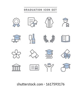 graduation ceremony line icon set