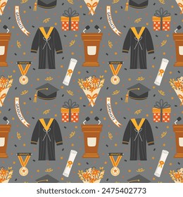 Graduation Ceremony on Gray Seamless Pattern Design