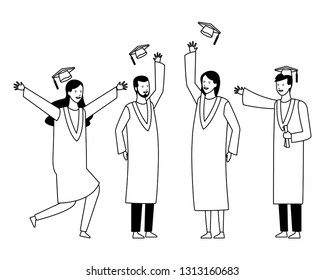 graduation ceremony people black and white