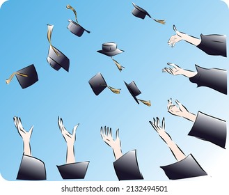 ceremonia de graduación la gente lanza sombrero