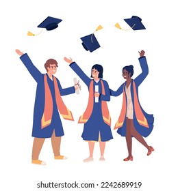 Graduation ceremony semi flat color vector characters. Editable figures. Full body people on white. International students simple cartoon style illustration for web graphic design and animation