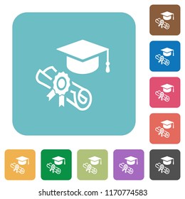 Graduation ceremony white flat icons on color rounded square backgrounds