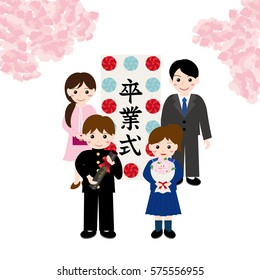 Graduation ceremony.
/"Graduation ceremony" are written in Japanese.